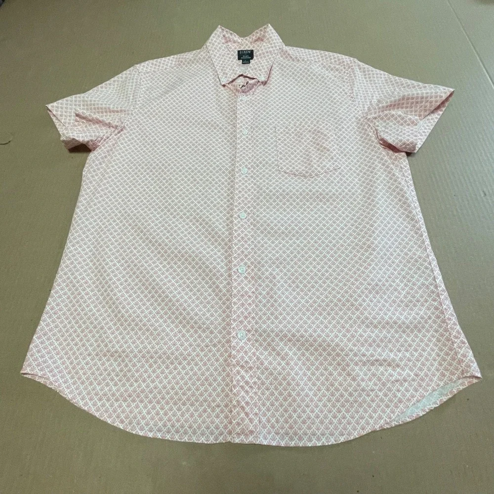 J.Crew Mercantile Men's L Washed Flex‎ Button Coral Geo Print Button Up Shirt